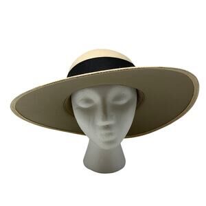 Fiesta Wide Brim Straw Sun Hat Black Ribbon Bow Natural Women's One Size M/L